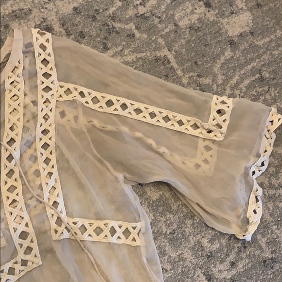 Charming Charlie sheer cream, embroidered top - Picture 3 of 6